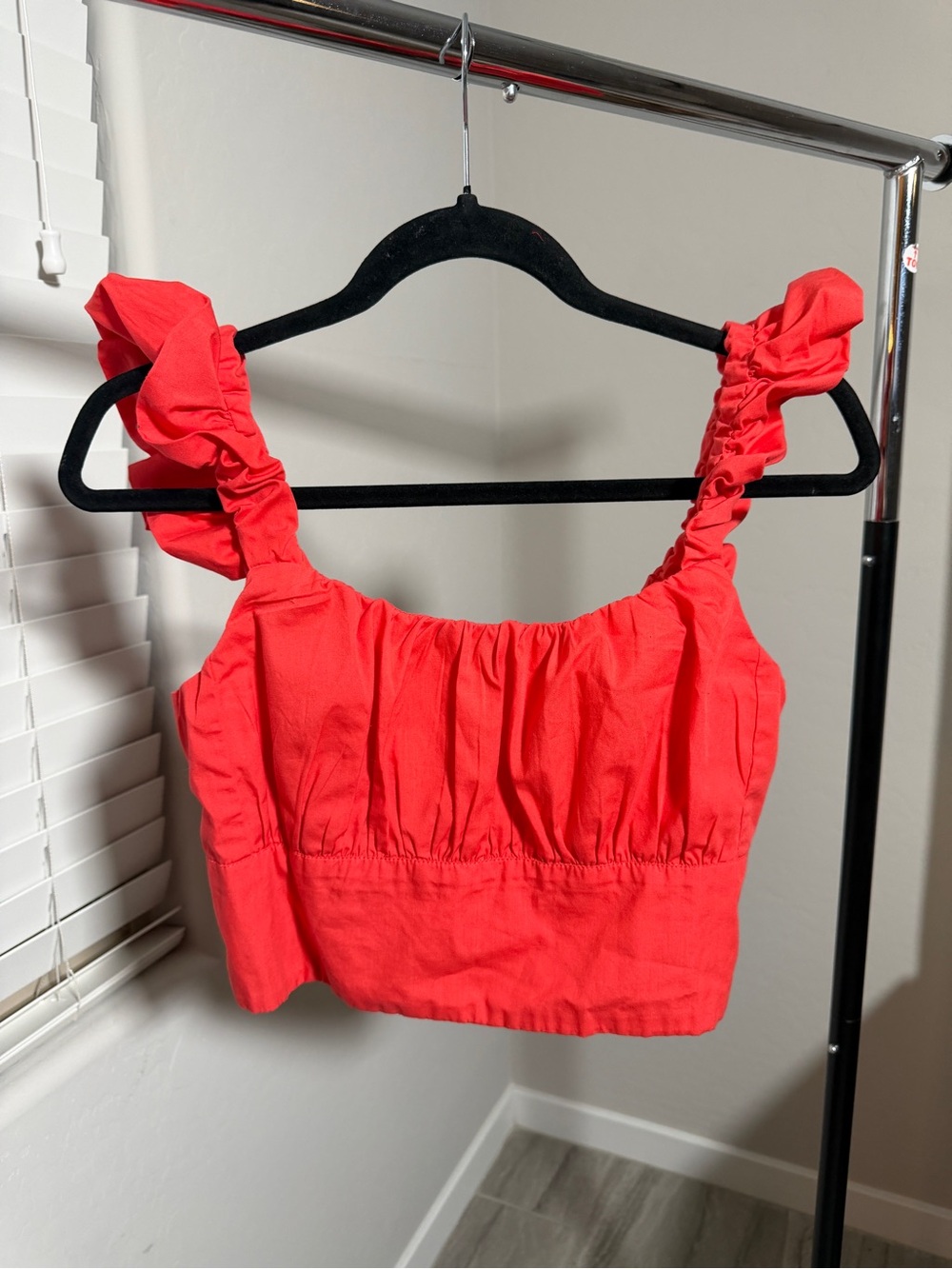 Abercrombie & Fitch Coral Red Ruffled Strap Crop Top